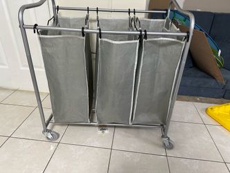 3-Section Rolling Laundry Sorter Hamper with Wheels