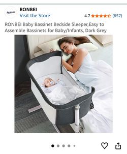 RONBEI Baby Bassinet Bedside Sleeper,Easy to Assemble Bassinets for Baby/Infants, Dark Grey