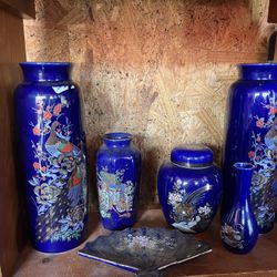 Vintage Kutani Cobalt Vases Price Cut 