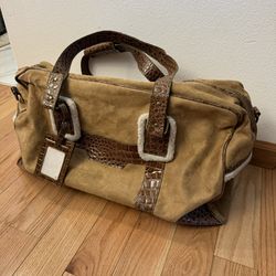 Bath Body Works Suede Faux Leather Croc Travel Duffle Bag Carry On Brown Tan 20"