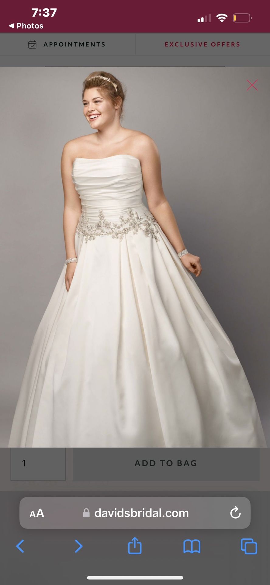NEW : David's Bridal Mikado Plus Size Wedding Dress with Beaded Waist color  : Ivory size : 22W $295 OBO - greenwatershopping.com