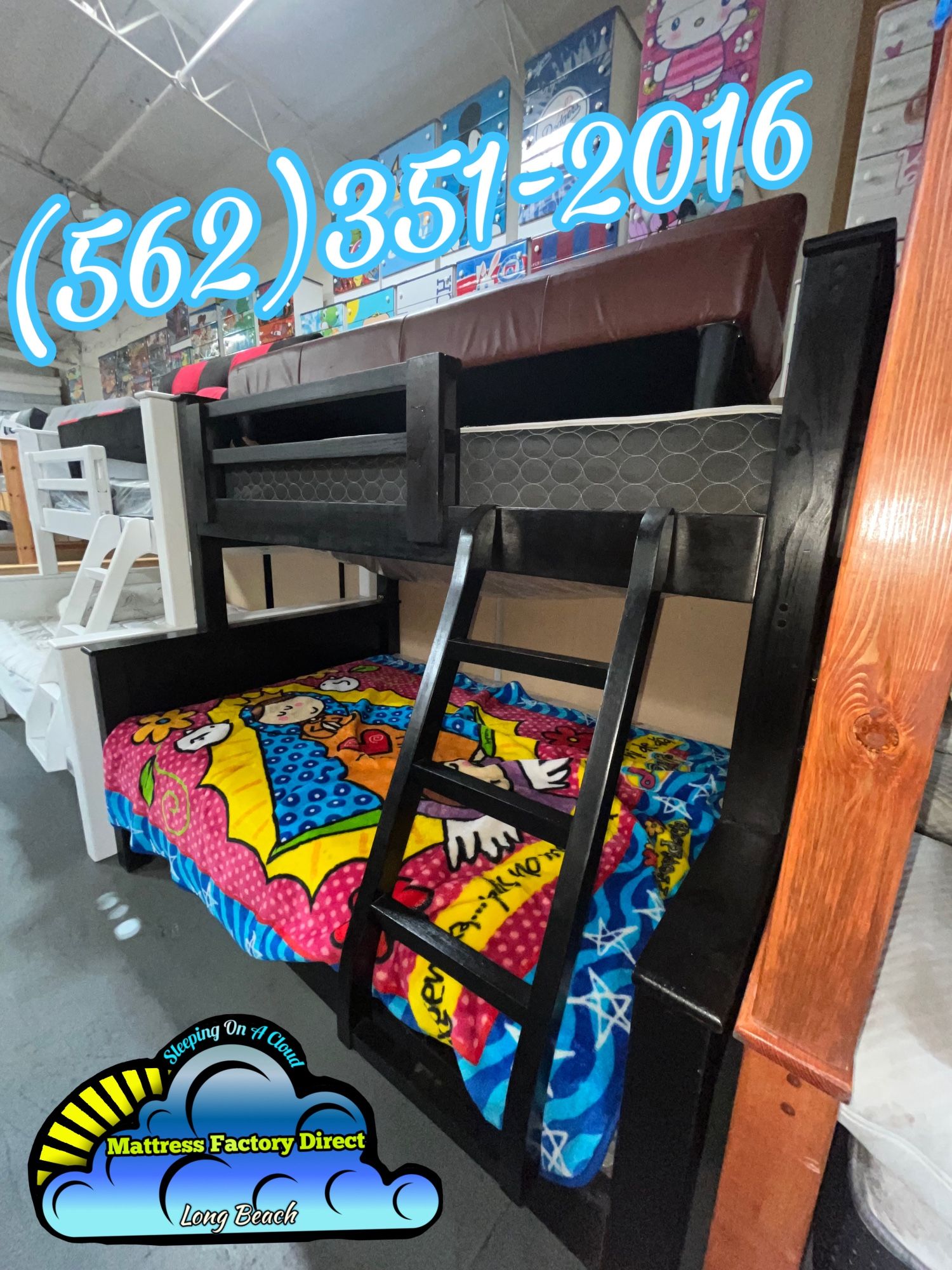 Twin XL queen Bunk Bed Black Litera Con Colchon Nuevo Bonito