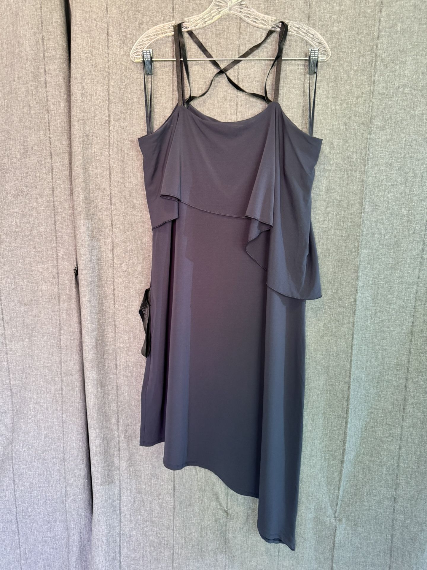 NWT BCBG MAXAZRIA KARLYN ASYMMETRICAL DRESS M Deep Ocean Blue Faux Leather Strap