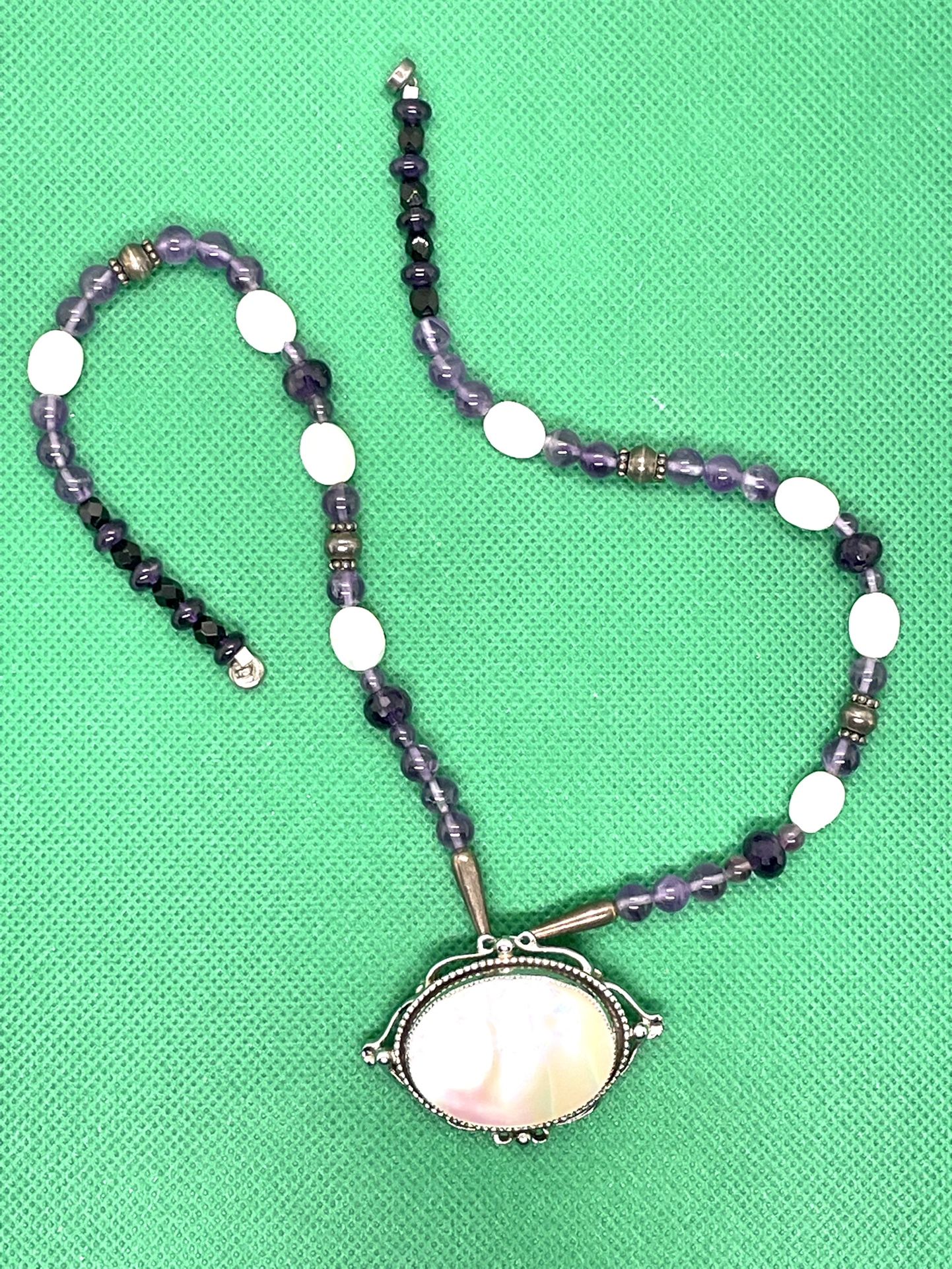 Sterling Mother Of Pearl Amethyst Necklace