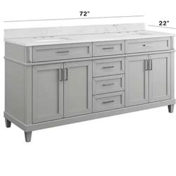 72" Double Sink Bathroom Vanity Light Grey With Backsplash Incluided