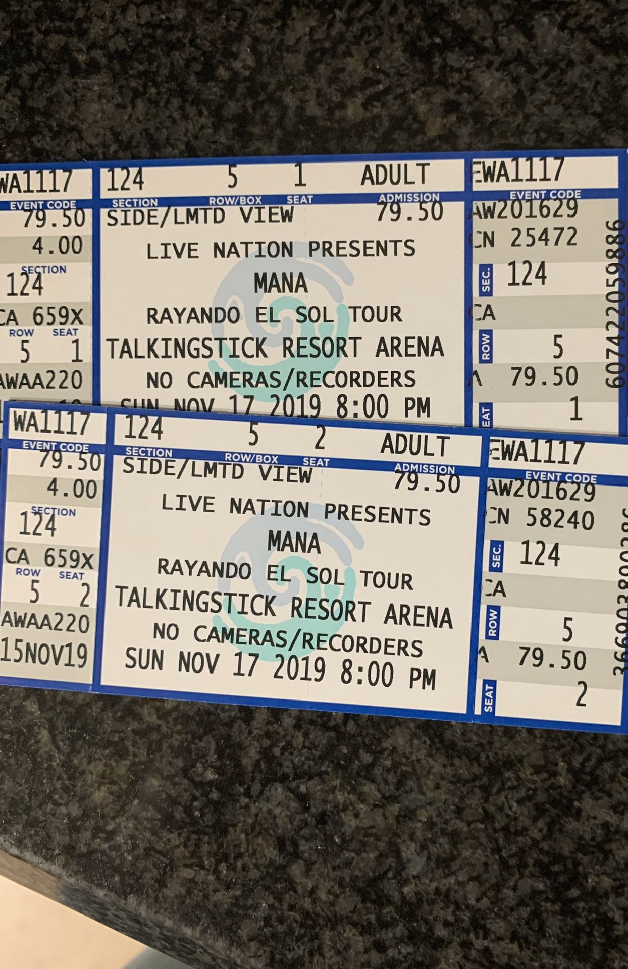 Mana tickets $160 for both