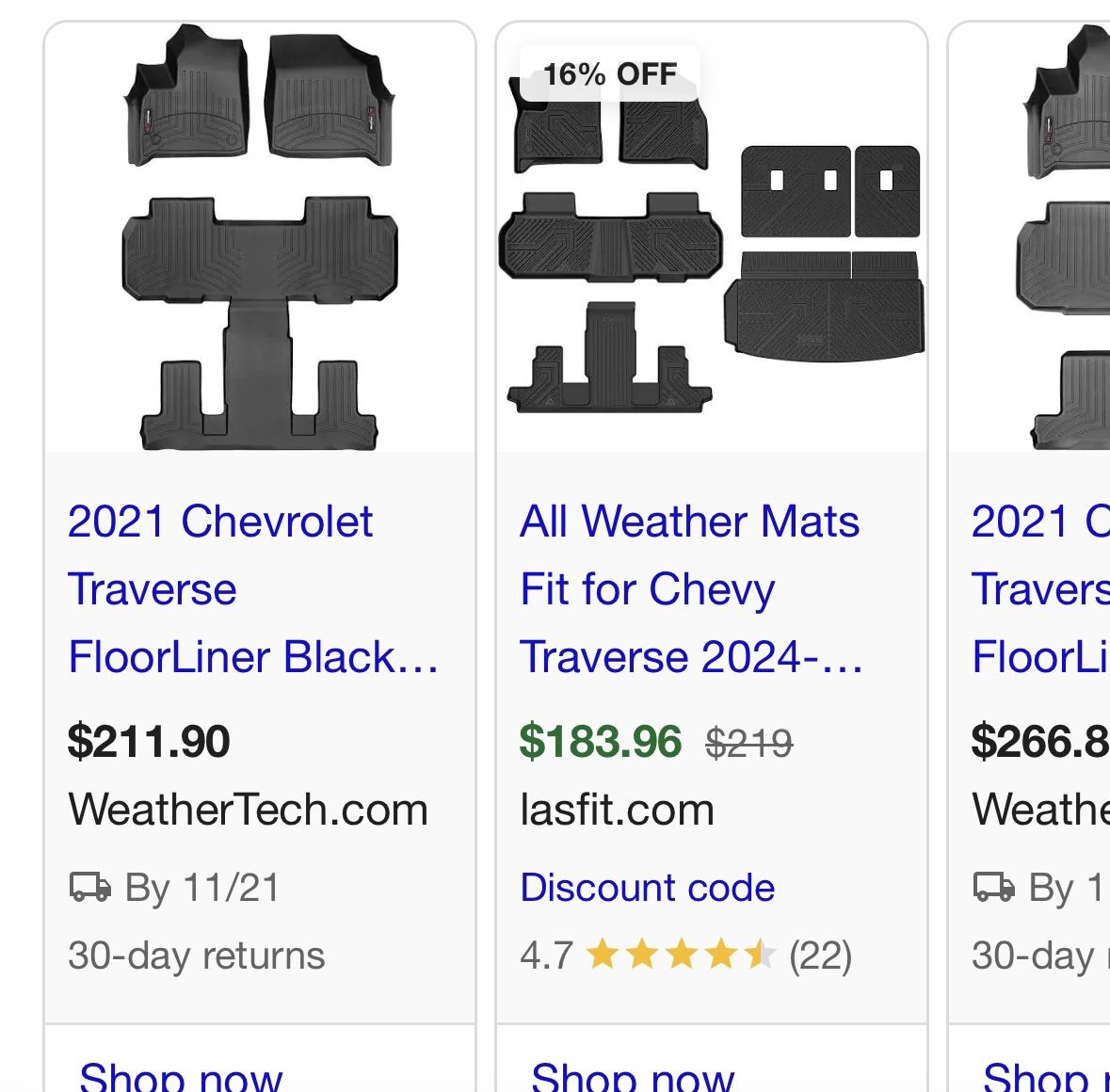 2021 Chevy Traverse RS Model Weather Prof Floor Mats