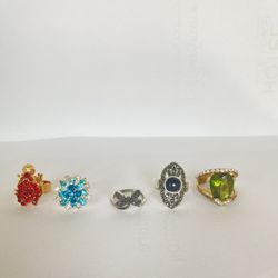 Y2k Silver Rings Gold Rings Jewelry Jade Rings  5-piece set totals $16