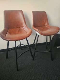 Genuine Leather Bar Stools, pair