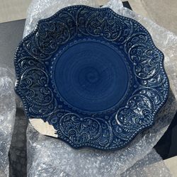 Large Blue Serving Plate Chipped Pier 1 Imports