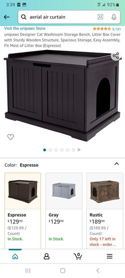 unipaws Designer Cat Washroom Storage Bench, Litter Box Cover with Sturdy Wooden Structure, Spacious Storage, Easy Assembly, Fit Most of Litter Box (E