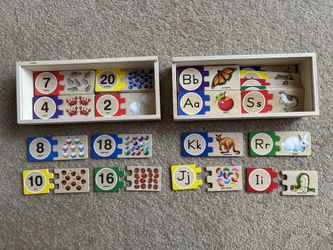 Alphabet and Numbers Wooden Puzzles with Storage Boxes