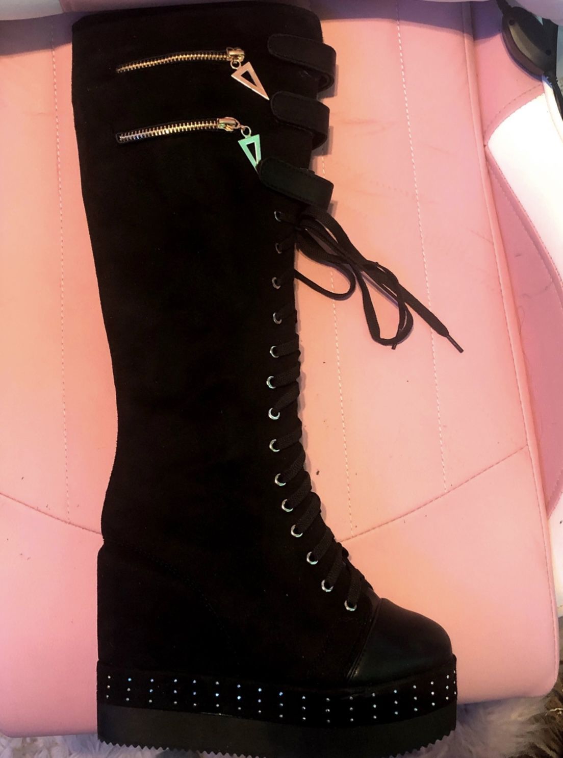 Black High Top Knee High Platform Shoes Goth Converse Alt