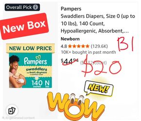 New Pampers Swaddlers Diapers Size 0 - 140 Count Hypoallergenic