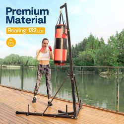 Height Adjustable Foldable Heavy Duty Boxing Punching Bag Stand Steel Sandbag Rack Freestanding Up to 132 lbs for Home Fitness Stable