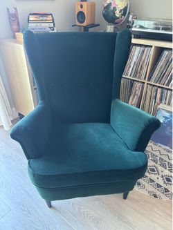 IKEA STRANDMON Green Velvet Wing Chairs (2 Available)