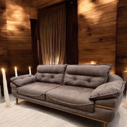Timber Luxe Three-Seat Brown Sofa for Living Room, Suede Durable and Strong Fabric, Convertible Bed