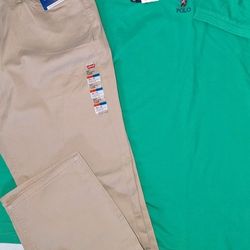 Men's Polo Short Sleeve Collar Outfit With Levi Jeans(Shirt XL) (Pants 38x32)