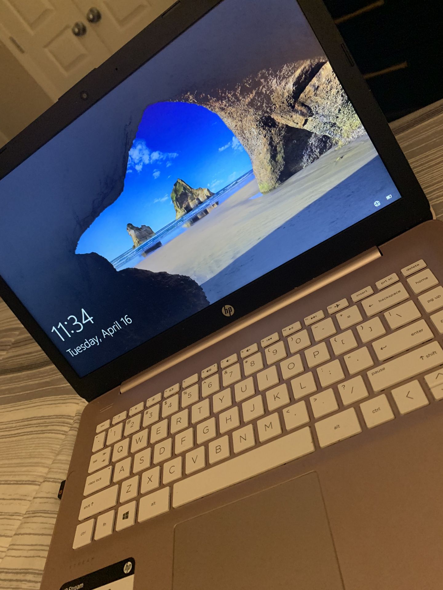 Gently Used Rose Gold HP Stream Touch Screen Laptop 