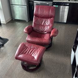 Leather Recliner Chair w/ Ottoman 