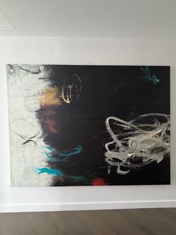 Large-Scale Abstract Expressionist Canvas Print — Black, White & Teal (Statement Piece)