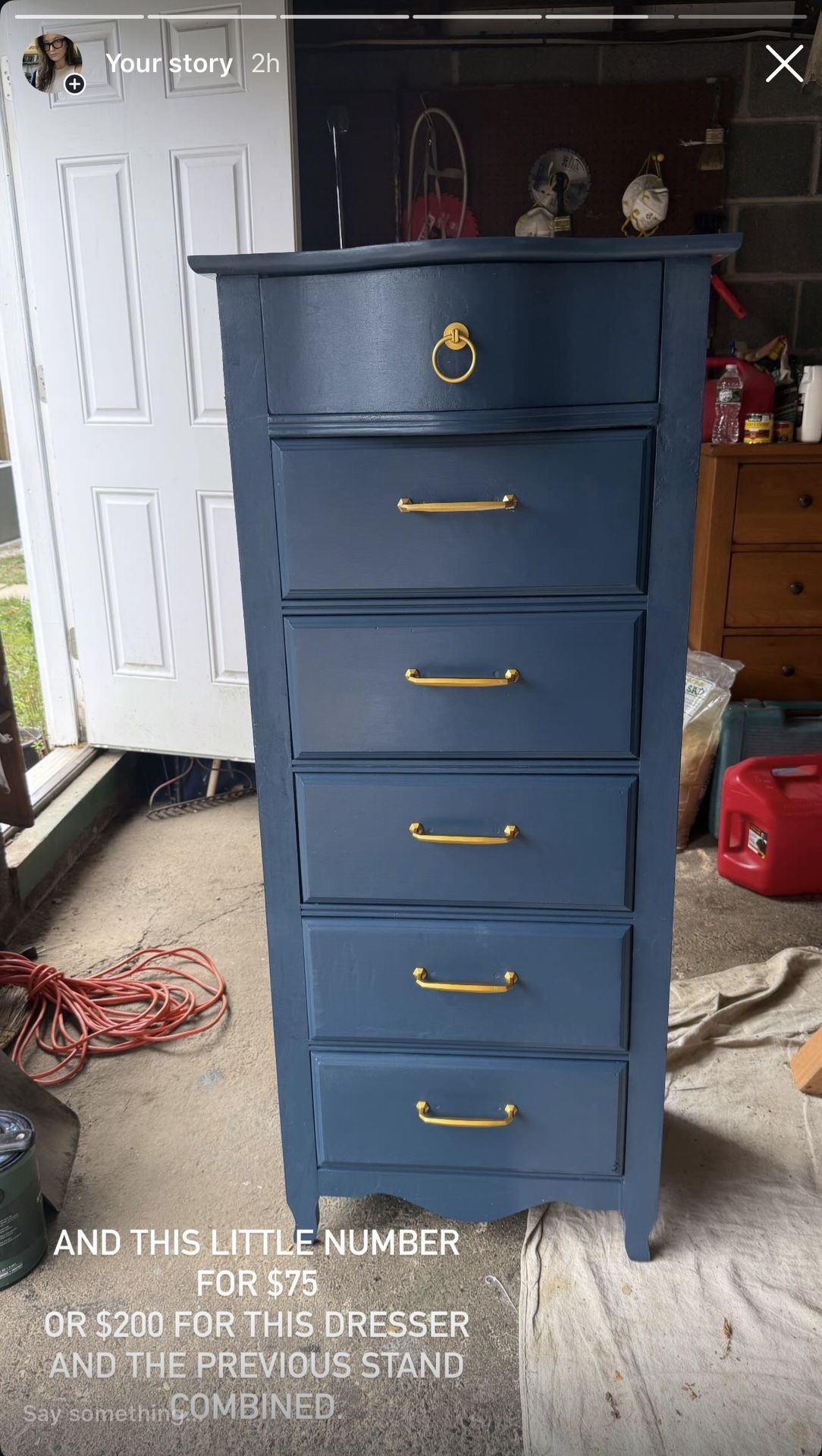 Tall Navy Blue 6-Drawer Dresser – $75