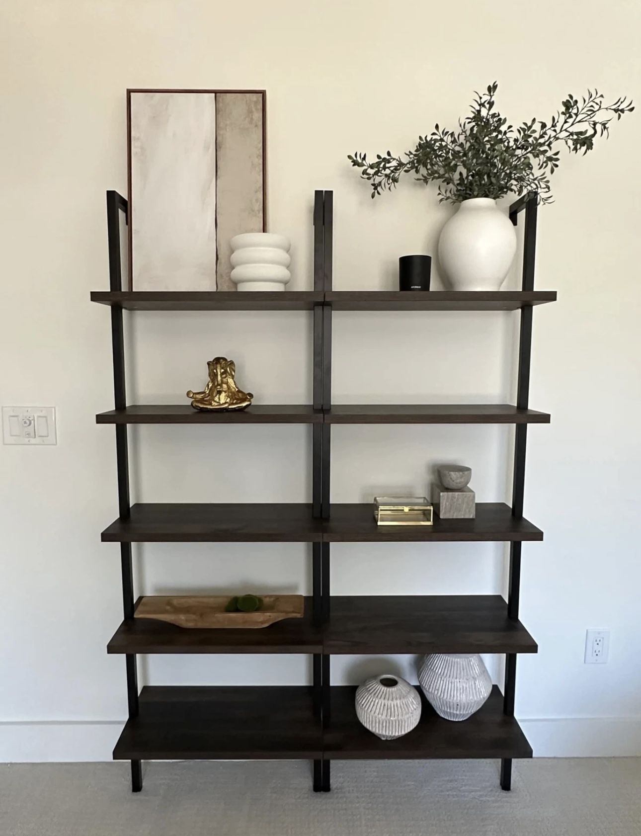 Nathan James Theo 5-Shelf Wood Modern Bookcase, (BLACK)Open Wall Mount Ladder Booksh