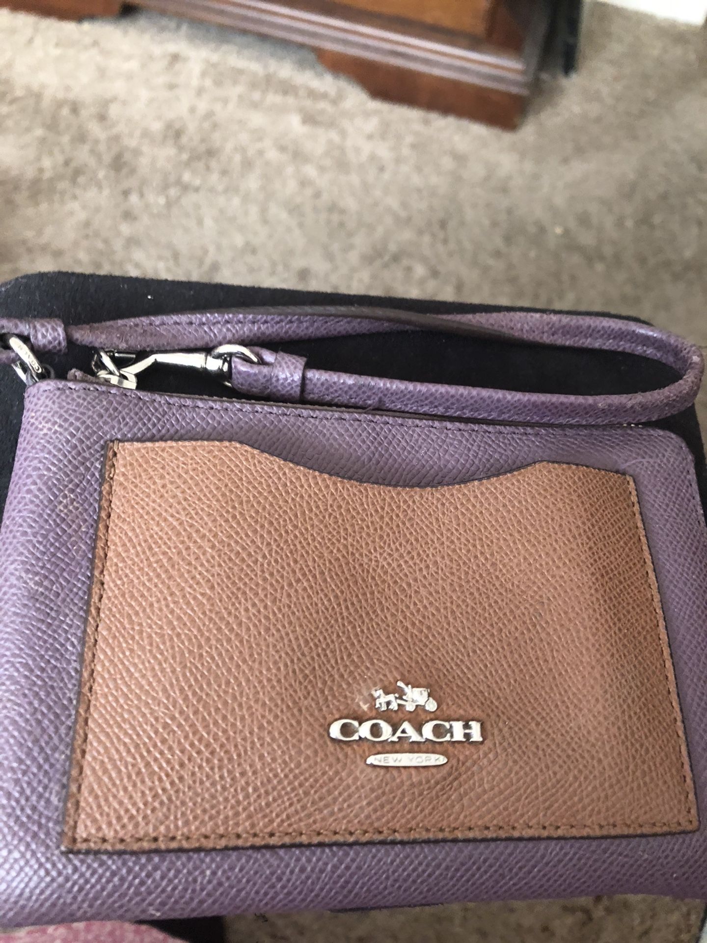 Coach leather purple wristlet w/credit card slots 7"x 4"
