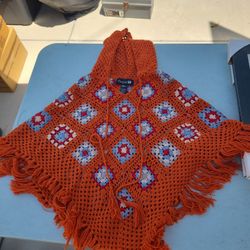 Vintage Granny-square Poncho Orange Forever 21 Size Medium