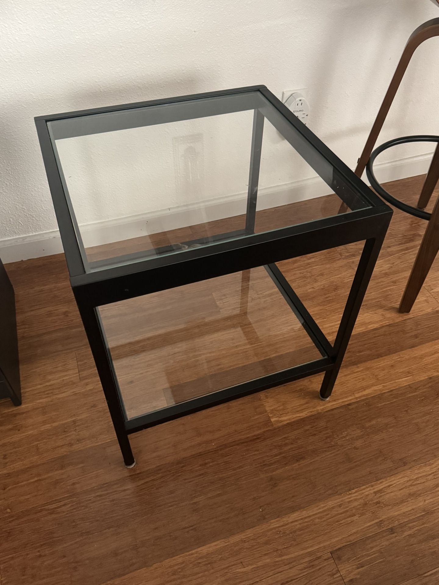 Black frame w/ glass top and shelf  - End Table 