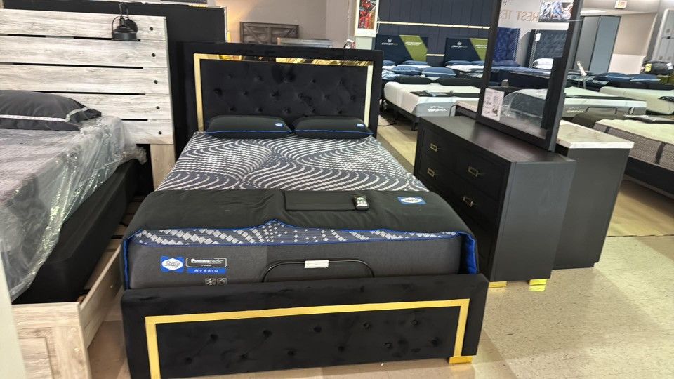 Pepe Black Bedroom Set (Bed, Dresser, Mirror, Nightstand) /P