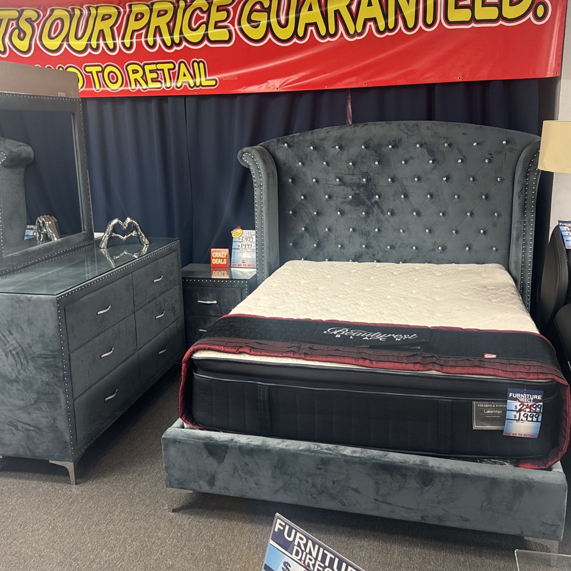 Amazing Deal👍Stunning Grey Tufted 5pc Bedroom Set Available In Black $1299