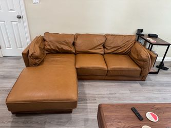 Tan Leather Sectional Sofa with Chaise