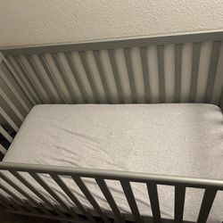 Grey Crib And Crib Mattress 