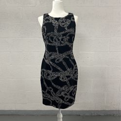 Caché Black White Embroidered Tweed Abstract Sleeveless Dress