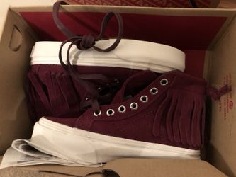 NIB burgundy high top fringe girls vans sz 10.5