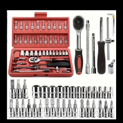 46pcs 1/4in Drive Socket Ratchet Wrench Set, With Bit Socket Set Metric And Extension Bar For Auto Repairing And Household, With Storage Case