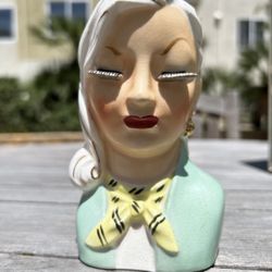 RARE Lady Head Vase MCM 1960s Eyelashes Very Good Condition 