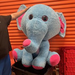 Large Blue & Pink Stuffed Elephant Plush