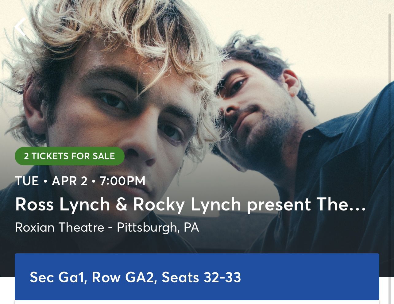 The Driver Era Tickets Ross And Rocky Lynch 2 Tix 