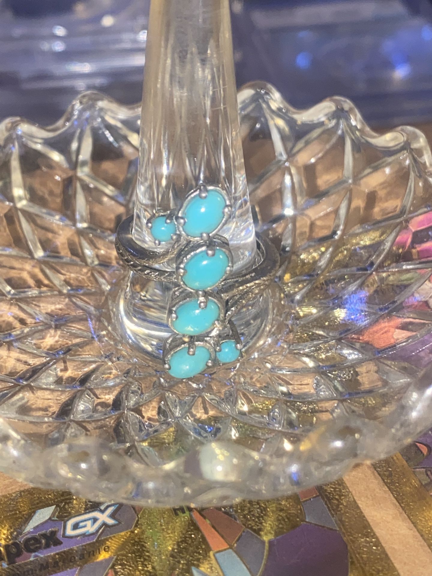 A vintage natural turquoise inlay sterling silver size 7 ring