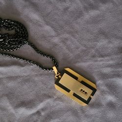 Mens Necklace Chain Gold And Black With Black Crystal  Dress Wear