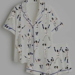 Los Angeles Dodgers Women's Baseball League Short Sleeve Satin Pajama Set
