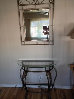 Glass Top Console Table with Wall Mirror Set