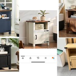 (5 colors) Night Stand with Charging Station and USB Port, 18 Inch Farmhouse Nightstand with Storage Shelf