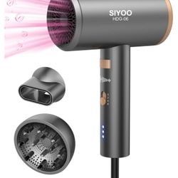 SIYOO Hair Dryer with Diffuser, 1600W Ionic Blow Dryer, Constant Temperature Hair Care Without Hair Damage, Lightweight Portable Travel Hairdryer Gold