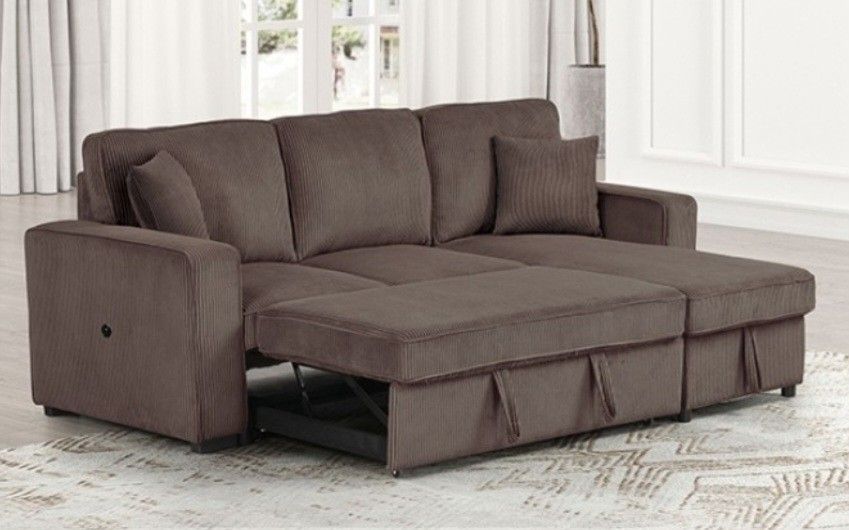 Brand New Brown Corduroy Sectional Sofa Storage Sleeper 