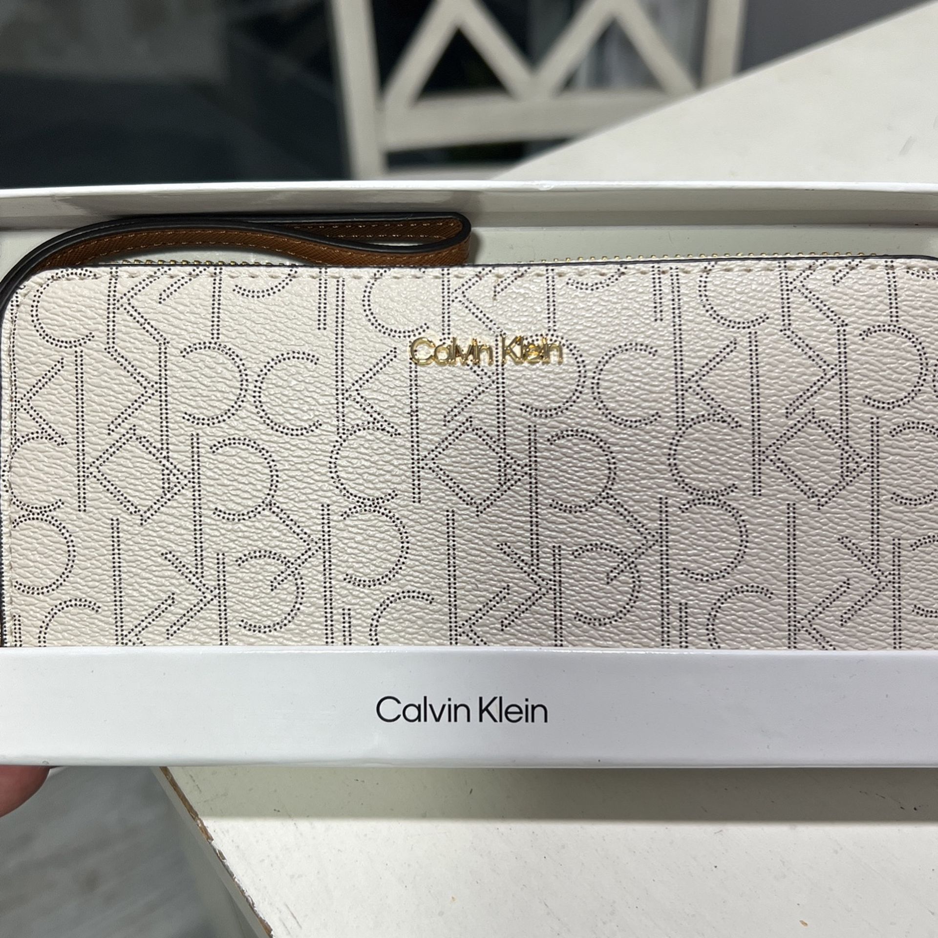 Calvin Klein Monogram Zip Around Wristlet Wallet