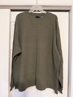 Men’s Vintage Route 66 Olive Green Ribbed Knit Crewneck Sweater - Size XL