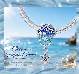 Sterling Silver Ocean Starfish Treasure Chest Charm on Card.